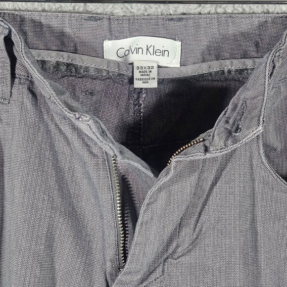 CK Men's Slim Fit Gray Striped Pants 33X32 Casual Stylish Cotton Stretch On the - Picture 10 of 16